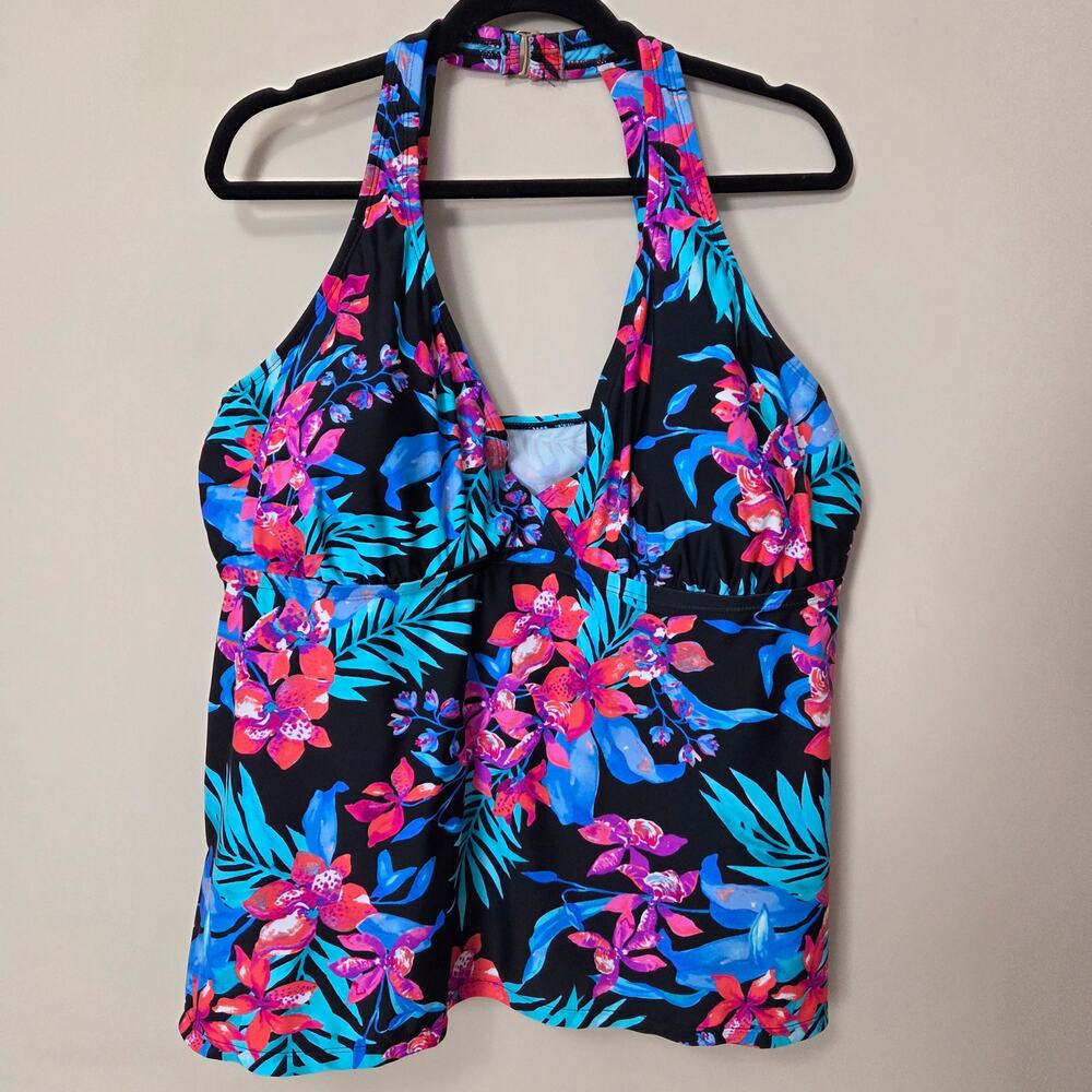 NWT Island Escape 24W Halter Tankini Swimwear Underwire Plunging V-Neck - Picture 2 of 11